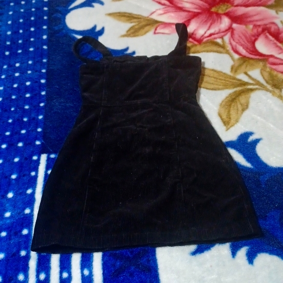 XS Black Corduroy Button Down Mini Dress - Picture 4 of 4